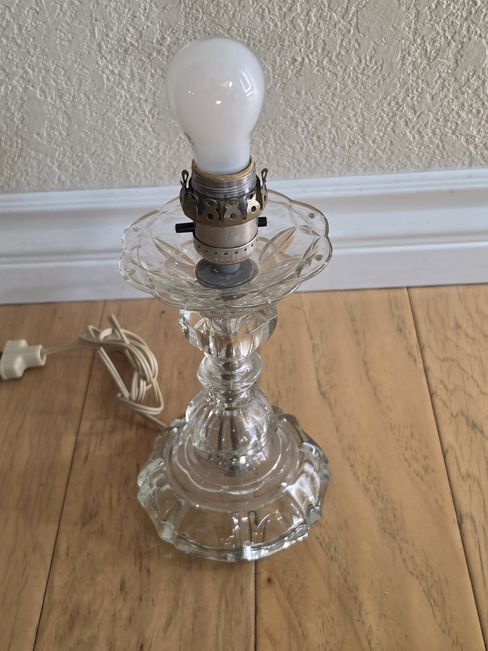 Antique Crystal Clear Glass Table Lamp with Brass Socket